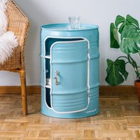 Lockengelöt Nachttisch/Couchtisch mit Tür aus einem kleinen Ölfass Lockengelöt Nachttisch/Couchtisch mit Tür aus einem kleinen Ölfass