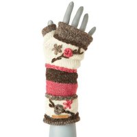 short'n'pietz Schurwollhandstulpen gestreift mit Blumen bestickt, handgestrickt