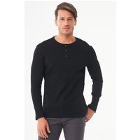 ORGANICATION Geripptes Henley Langarmshirt aus Bio-Baumwolle