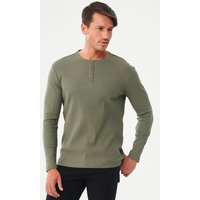 ORGANICATION Geripptes Henley Langarmshirt aus Bio-Baumwolle