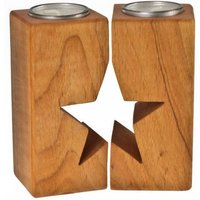 ReineNatur Teelichthalter – Stern – Erlenholz – inkl. Teelichter im Glas