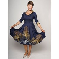 Peaces.bio - handbedruckte Biomode Tanzkleid Baumgeschwister in Nachtblau