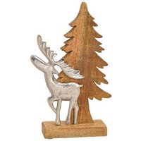 Mitienda Shop Tannenbaum mit Elch aus Holz und Metall Aufsteller, Weihnachtsdeko