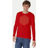 Peaces.bio - handbedruckte Biomode Bio-Herren-Langarmshirt "Die Blume des Lebens"