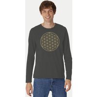 Peaces.bio - handbedruckte Biomode Bio-Herren-Langarmshirt "Die Blume des Lebens"