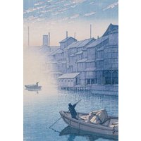 Photocircle Poster / Leinwandbild - Osaka Dotonbori no asa (Morning at Dotonbori in Osaka) by Hasui Kawase