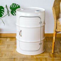 Lockengelöt Nachttisch/Couchtisch mit Tür aus einem kleinen Ölfass Lockengelöt Nachttisch/Couchtisch mit Tür aus einem kleinen Ölfass