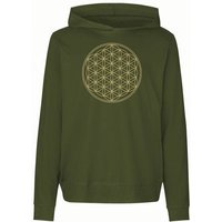 Peaces.bio - handbedruckte Biomode Damen Jersey-Hoodie Die Blume des Lebens