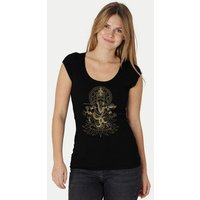 Peaces.bio - handbedruckte Biomode Bio-Damen-Roundneck-Shirt "Ganesha"