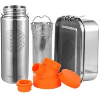 JN JuNiki's Set "Blume des Lebens": Lunchbox + 550ml Edelstahltrinkflasche + Teefilter