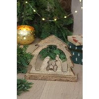 GLOBO Fair Trade Krippe NEVIO, Mangoholz - Weihnachtsgeschichte, Teelicht, Deko