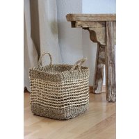 GLOBO Fair Trade Seegraskorb SEN Palmblatt und Seegras, 20-40cm, quadratisch mit Griffen