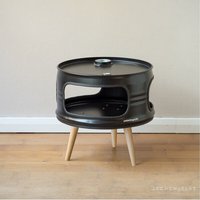 Lockengelöt Little Betty - Deckel mit Ausguss - Nachttisch / Couchtisch aus einem Ölfass Lockengelöt Little Betty - Deckel mit Ausguss - Nachttisch / Couchtisch aus einem Ölfass