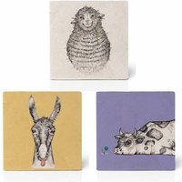 Fliesenuntersetzer 3er-Set »Hoftiere« von LIGARTI | Design Untersetzer | Natursteinfliese