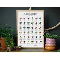 531 Rheinland Design Saisonkalender Obst & Gemüse, Küchen Deko, wall decor, Poster / Plakat in Farbe