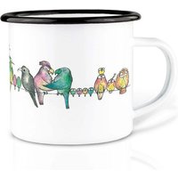 Emailletasse »Vogelparade« von LIGARTI | 300 oder 500 ml | handveredelt in Deutschland | Cup, Kaffeetasse, Emaillebecher, Camping Becher