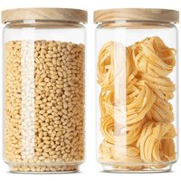 Econovo Große Vorratsgläser mit Holzdeckel | 2000ml (Set 2-tlg.) | Kollektion Rund