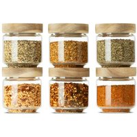 Econovo Gewürzgläser mit Holzdecke | 150ml (Set 6-tlg.) | Kollektion Rund