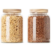 Econovo Vorratsgläser mit Holzdeckel | 1200ml (Set 2-tlg.) | Kollektion Oval
