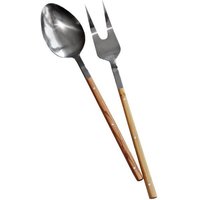 NATUREHOME Salatbesteck Olivenholz & Edelstahl – 2-teiliges Salatserver-Set, Salatlöffel und Salatgabel mit Holzgriff, handgefertigt