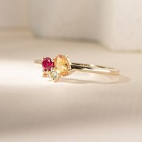 Eppi Cluster-Ring mit Citrin, Rubin und Aquamarin Bluma