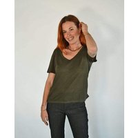 Aatise Reines Leinen-T-Shirt , V Ausschnitt Zesi, Schnitt Oversize