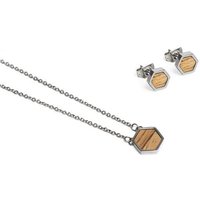 BeWooden Hexagon Set - Ohringe + Kette mit Anhänger - Verschiedene Farbvarianten