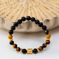 Divasya Armband "Golden Buddha" aus Obsidian, Mookait & Tigerauge