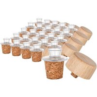 Kork-Deko 25er-Pack Kunststoff-Ausgießer mit Holz-Deckel und Kork-Stopfen | schmal | geeignet für Öl, Essig, Spirituosen oder Liköre
