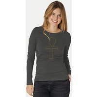 Peaces.bio - handbedruckte Biomode Bio-Damen-Langarmshirt "Ankh"