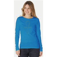 Peaces.bio - handbedruckte Biomode Bio-Damen-Langarmshirt "Ankh"