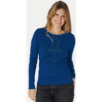 Peaces.bio - handbedruckte Biomode Bio-Damen-Langarmshirt "Ankh"