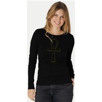 Peaces.bio - handbedruckte Biomode Bio-Damen-Langarmshirt "Ankh"
