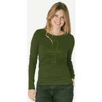 Peaces.bio - handbedruckte Biomode Bio-Damen-Langarmshirt "Ankh"