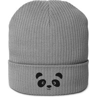 PepMelon Gesticktes Panda-Gesicht, gerippte Mütze aus Bio-Baumwolle