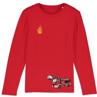 Spangeltangel Kinder-Langarmshirt "Feuerwehr" rot, Biobaumwolle