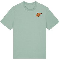 Spangeltangel T-Shirt bedruckt, "Clownfisch", nachhaltig, Biobaumwolle, Brustprint, Herren, Männer, bio, Tiere, Fische, Meer, Ozean