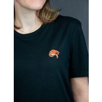 sticknic T-Shirt mit Rotem Panda Motiv gestickt - Minimalistische Stickerei - Auch als Geschenk