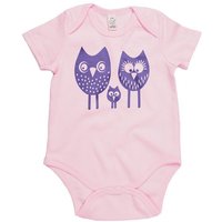 HANDGEDRUCKT "drei Eulen" Baby Body Earth Positive