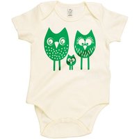 HANDGEDRUCKT "drei Eulen" Baby Body Earth Positive