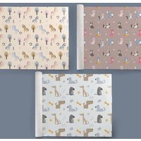 Fines Papeterie 3x 3m Geschenkpapier Set für Kinder * TIERE * SET 4 * mit Hunden, Katzen, Pferden * 3 Rollen je 300x47 cm *