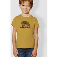 little kiwi Kinder T-Shirt, "Igel",Ocker, Teal Monstera