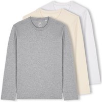 YTWOO 3er Pack Unisex Basic Langarmshirts aus Bio-Baumwolle | Longsleeve | verschiedene Farbkombi | Mehrfachpack