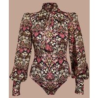 Atelier SNOW Eleganter Body mit Schleifenkragen und Puffärmeln