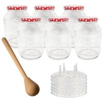 mikken Fermentier Starter Set - Große Einmachgläser 2,65 Liter mit Fermentier Gitter, Holzstampfer und Deckel