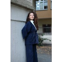 ManduTrap Elegante Kimonojacke aus Biobaumwolle – Cord in Grün, Blau oder Berry mit Gürtel und Taschen