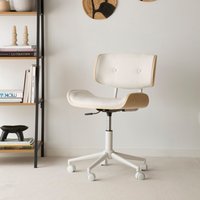 Haru silla de escritorio tapizada beige con madera y ruedas Haru silla de escritorio tapizada beige con madera y ruedas