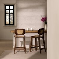 Kasai taburete alto de madera maciza color nogal y ratán Kasai taburete alto de madera maciza color nogal y ratán