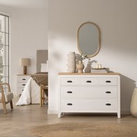 Avelin cómoda de madera maciza de mindi blanca y natural30 % de descuento Avelin cómoda de madera maciza de mindi blanca y natural30 % de descuento