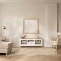 Avelin mueble tv de madera maciza de mindi blanco y natural25 % de descuento Avelin mueble tv de madera maciza de mindi blanco y natural25 % de descuento